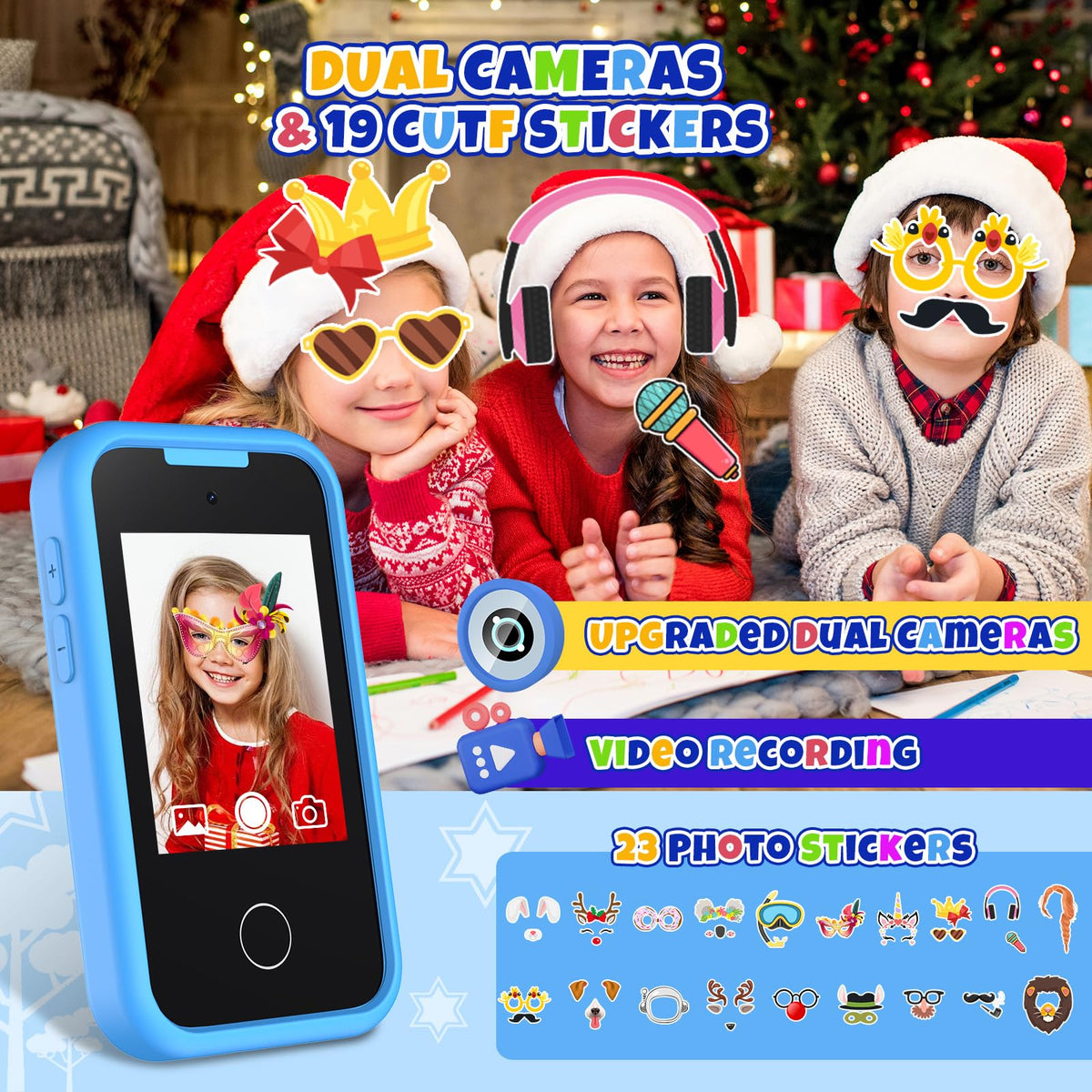 KAKTIN Kids Phone selfie switch enables quick photo moments.