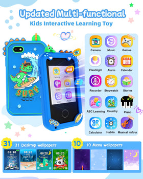 KAKTIN kids smart phone blue back view, compact toy for curious minds