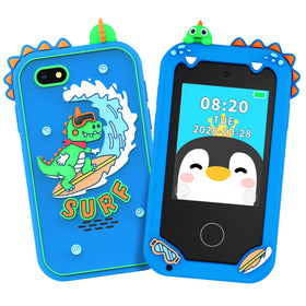 KAKTIN kids smart phone blue front view, durable shell for daily pretend play