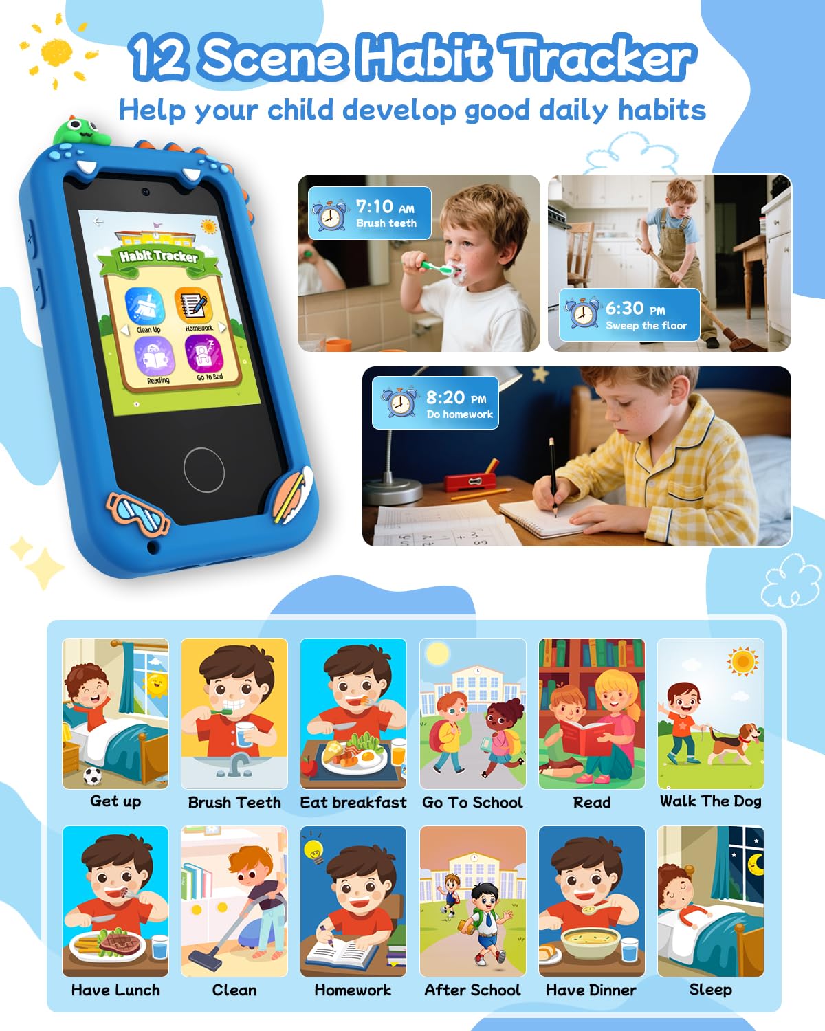 KAKTIN kids smart phone blue in travel bag, perfect for trips