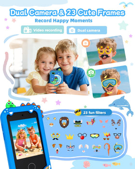KAKTIN kids smart phone blue on child hand, easy access for little fingers