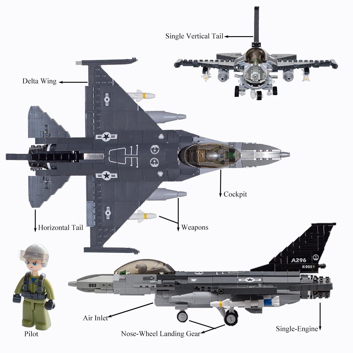 KALAPINK F16 Jet Model rotatable tail for dynamic display options