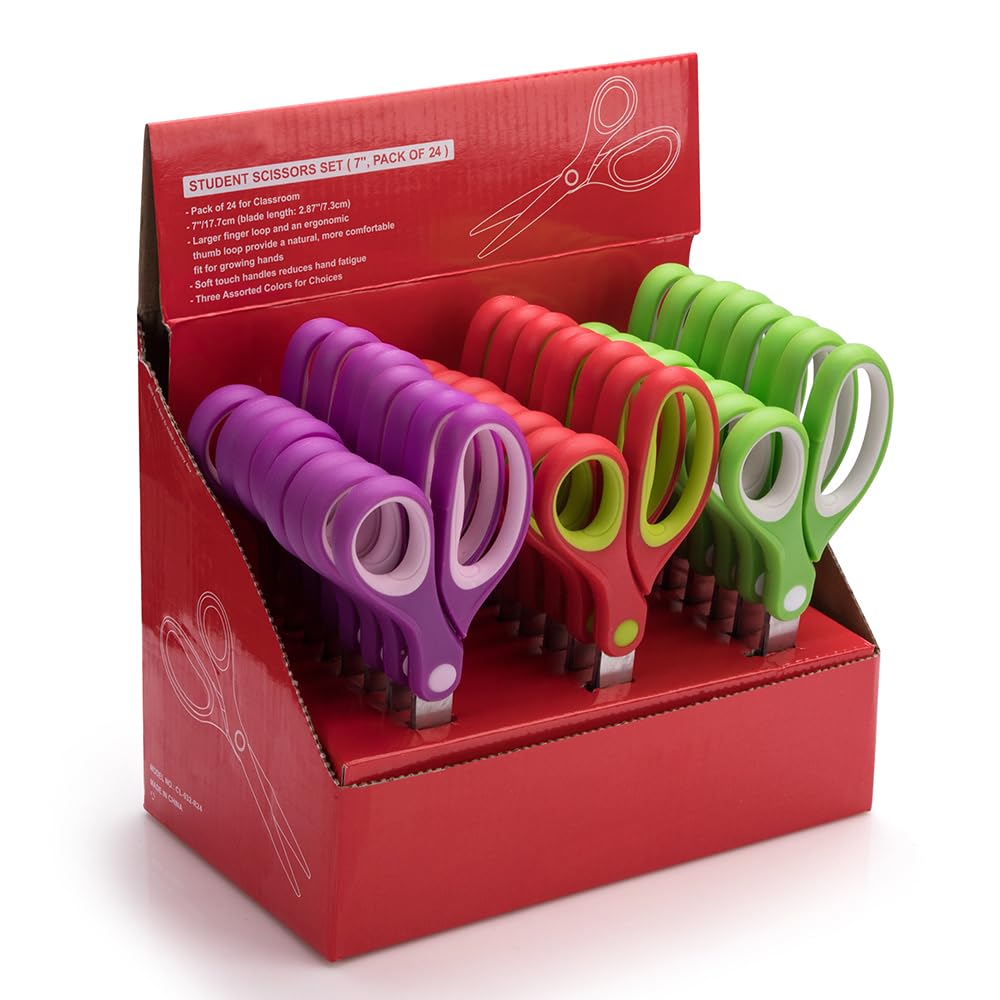 Kalatic 7-inch rounded-tip students scissors pack of 24 for classroom safety.