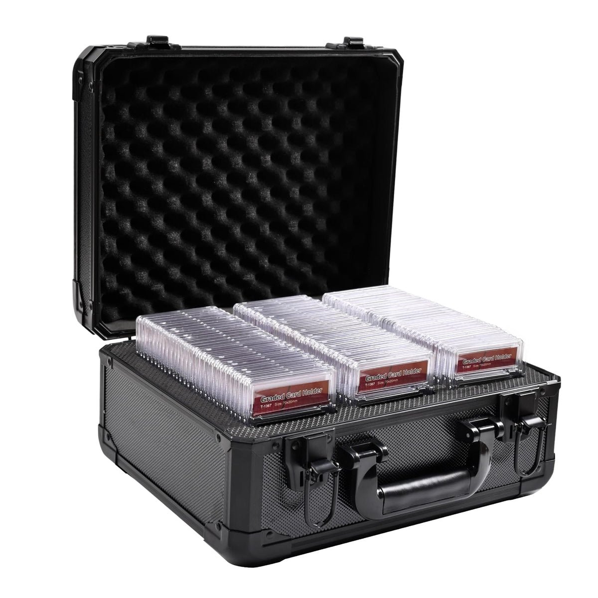 Kaletoo 3ROW graded card storage box front view highlighting the durable aluminum frame