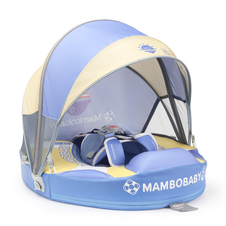 Kalolary Mambobaby pool float with foldable canopy provides shade during sunny pool play.