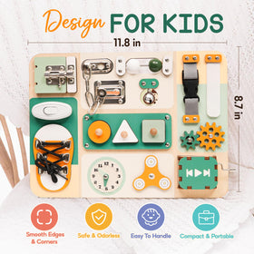 Kalotoys busy board buckle straps and shoelace for fine motor control
