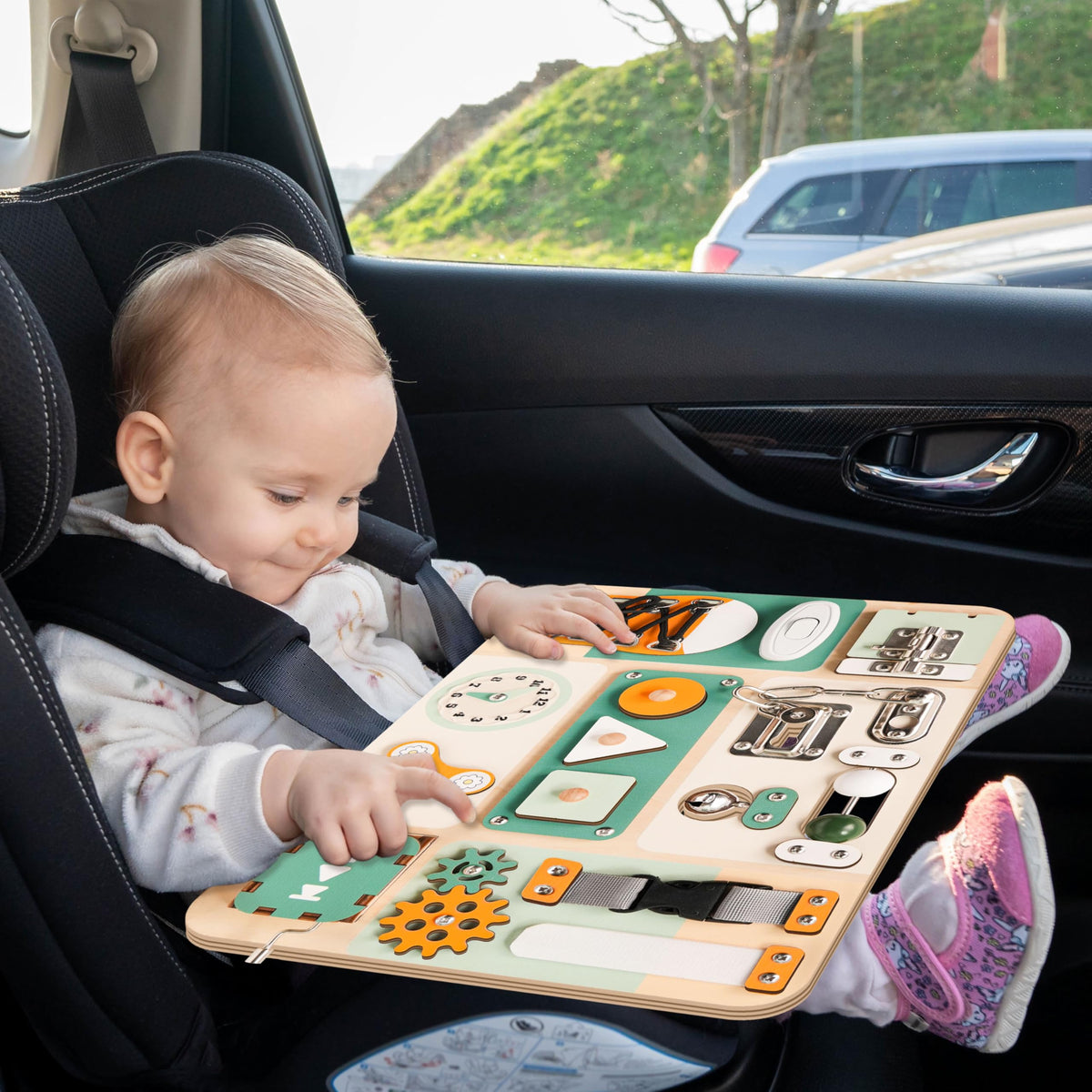 Kalotoys busy board with smooth edges and non-toxic finish for safe exploration