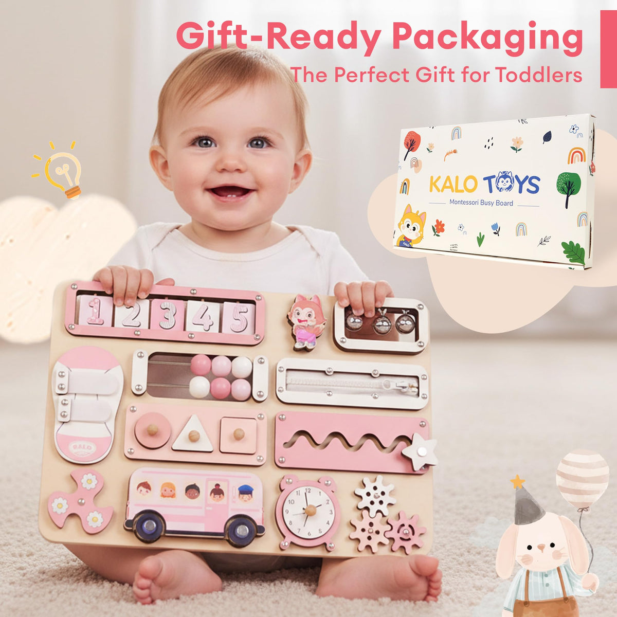 KALOTOYS display stand and learning guide aid setup and instruction.