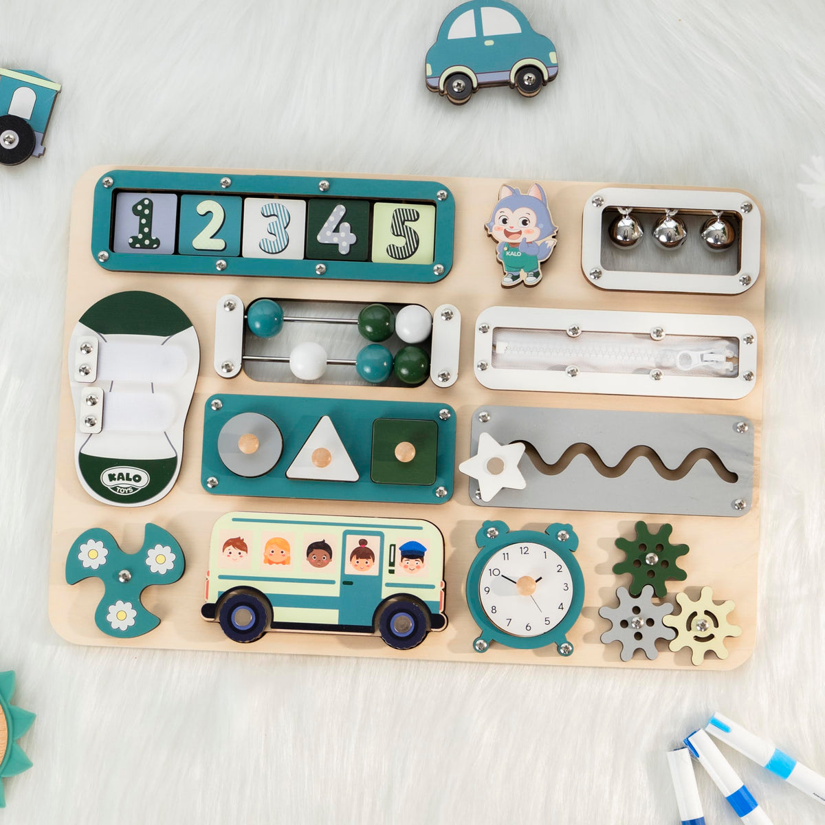 Kalotoys large busy board clock activity fosters time telling curiosity