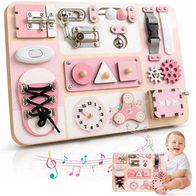 KALOTOYS Busy Board front view, wooden surface for hands-on exploration