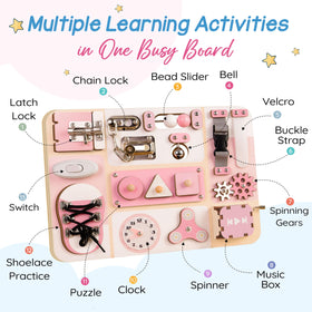 KALOTOYS Busy Board locks and latches showcasing durable metal hardware