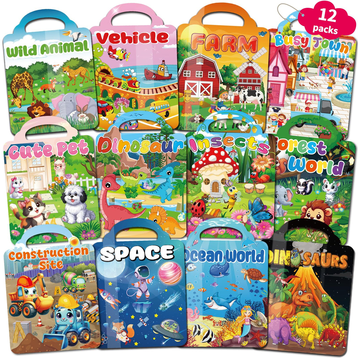Kalysky 12-set reusable sticker books with dinosaurs for imaginative play and fine motor skill practice
