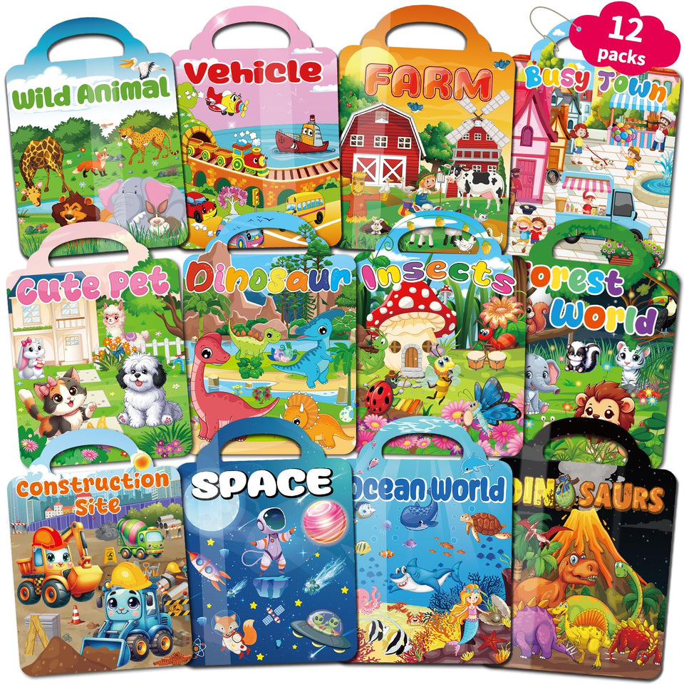 Kalysky 12-set reusable sticker books with dinosaurs for imaginative play and fine motor skill practice
