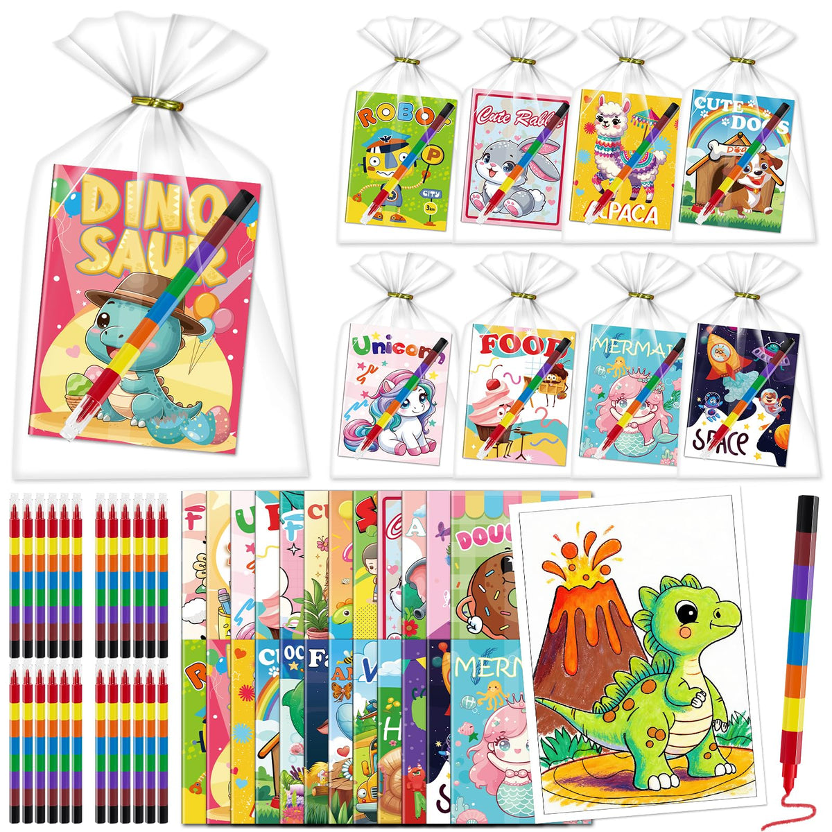 Kalysky 24-pack mini coloring books showcase bright themes, ideal for party favors.