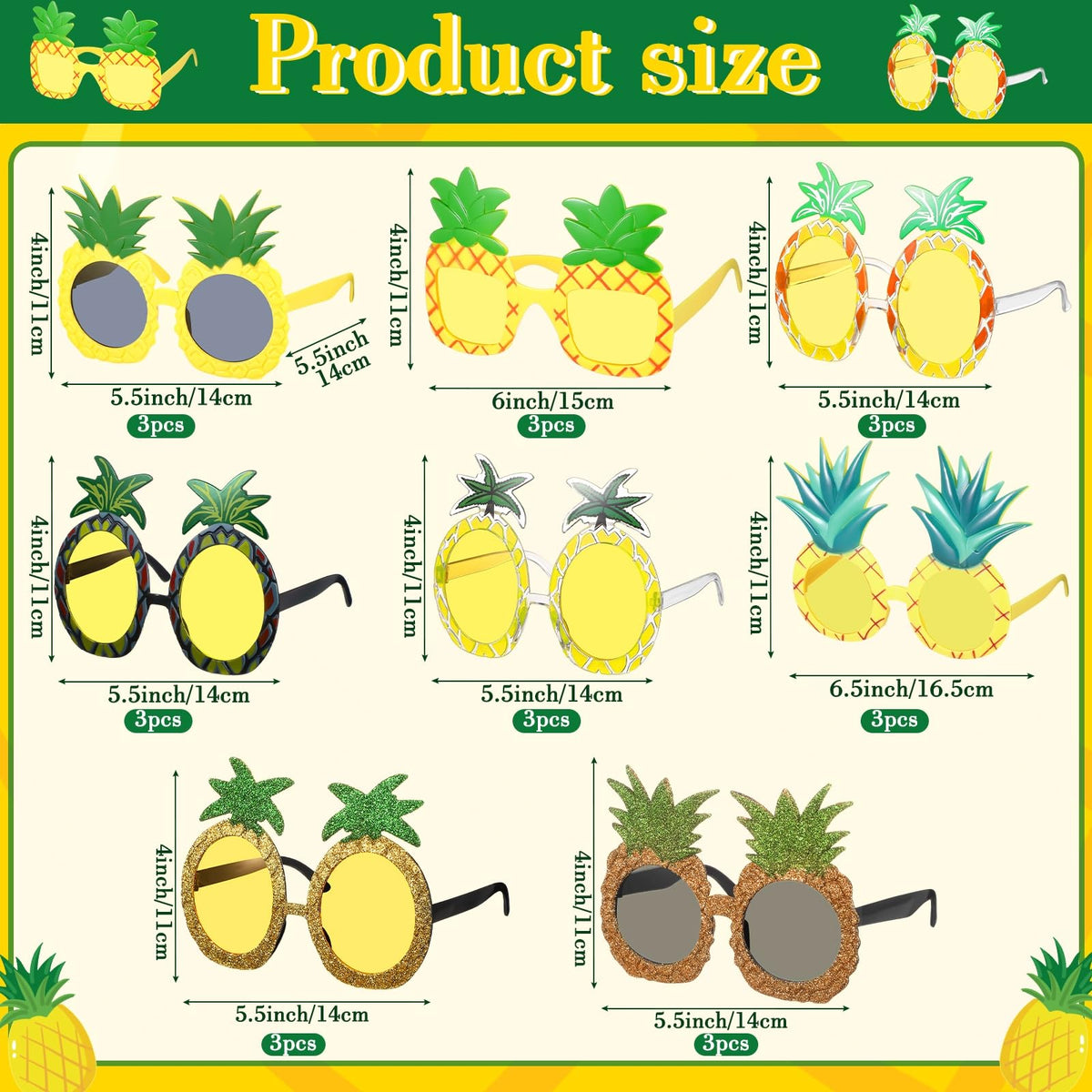 Kanayu pineapple sunglasses fit adults and kids for family events.