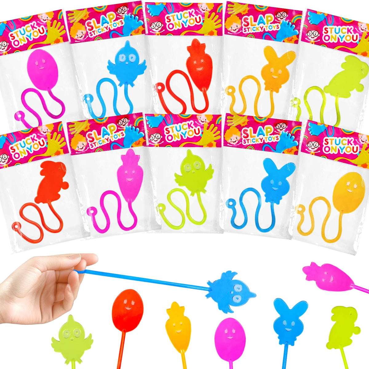 Kannove Easter sticky hands with bunnies for Easter egg hunts and party favors.
