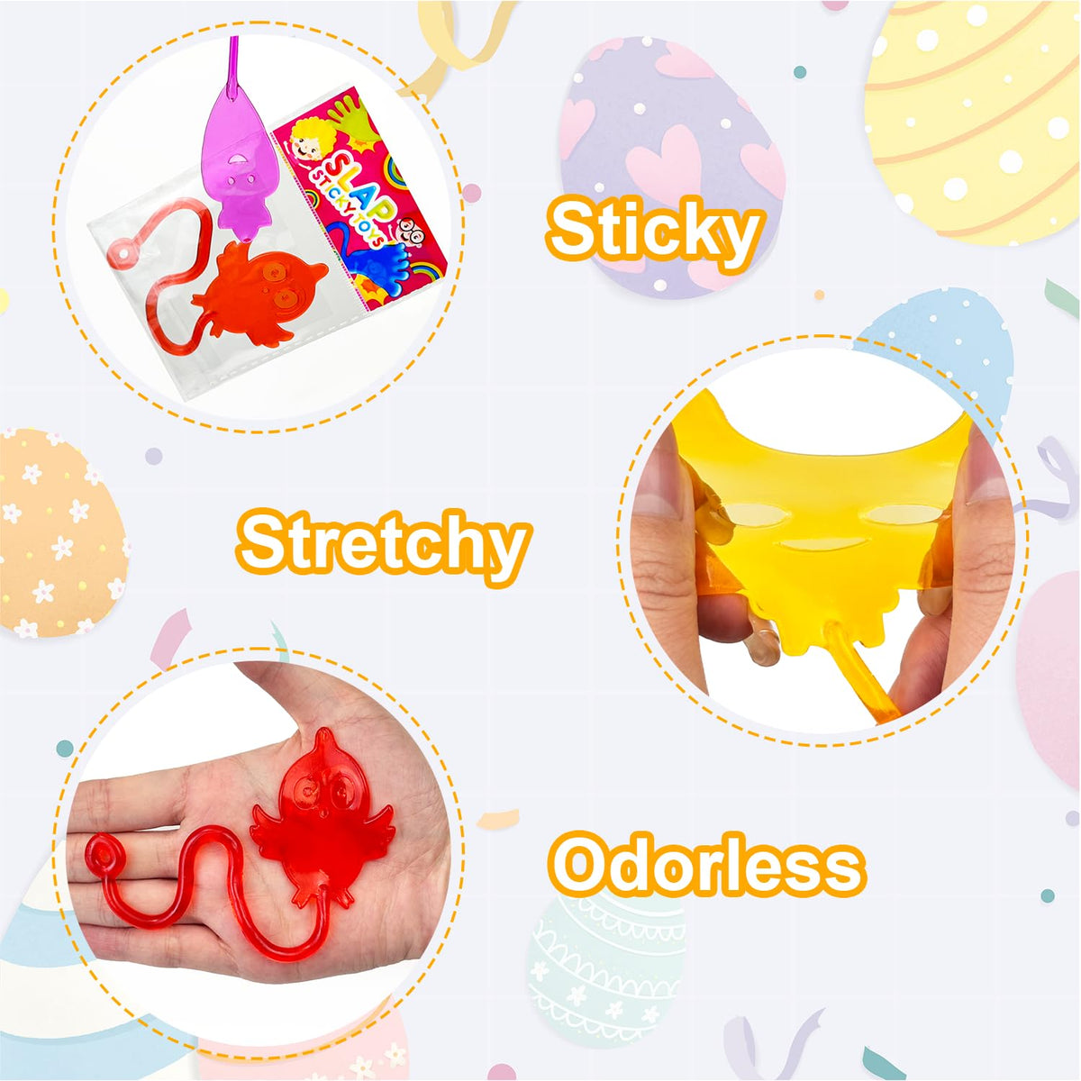 Kannove Easter sticky hands with carrots for piñatas and baskets.