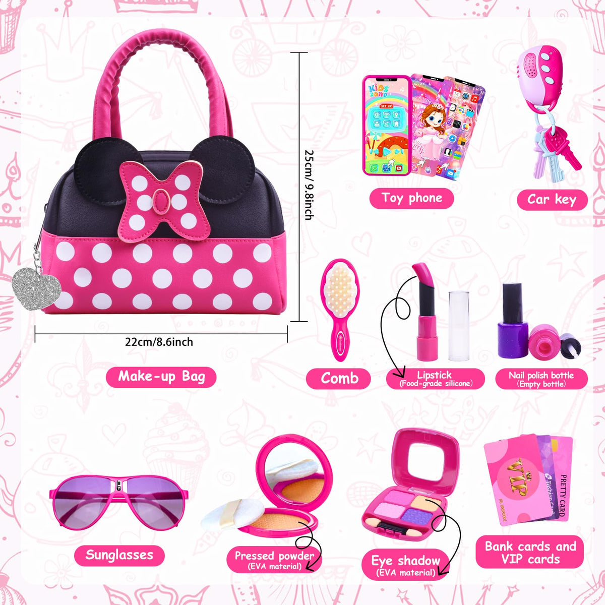 Kaodezhu pretend purse with car keys and VIP cards supports storytelling