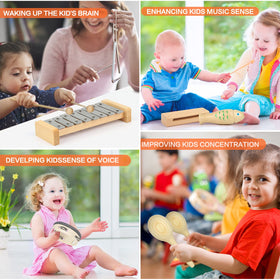 Kaqinu wooden xylophone close-up, colorful tones support early listening.