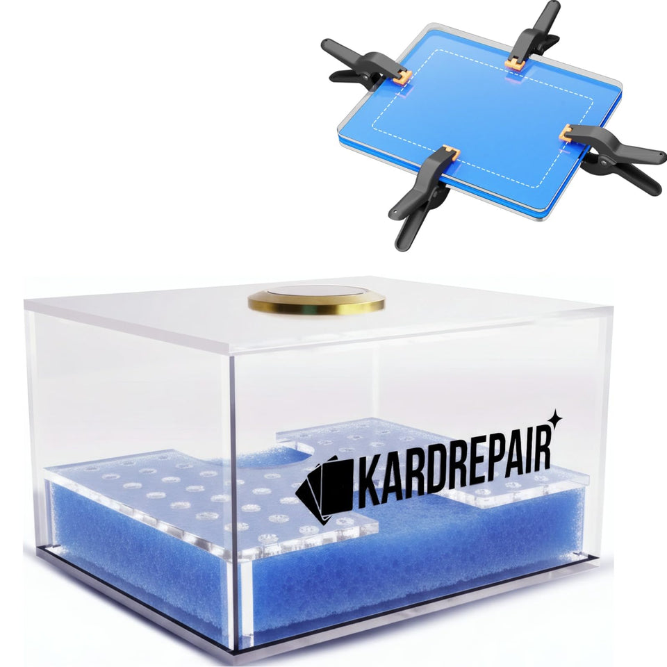 Kardrepair acrylic flattening plates demonstrate even pressure for gentle restoration.