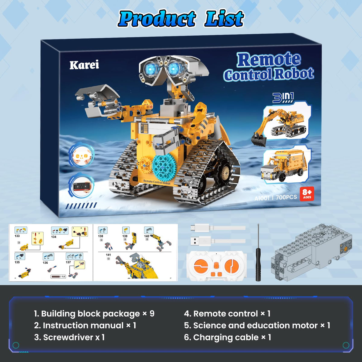 Karei Robot Building Kit 500mAh battery supports longer sessions