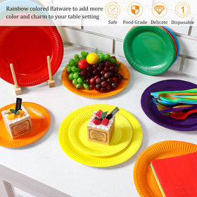 Karenhi rainbow plastic spoons for easy serving at parties.