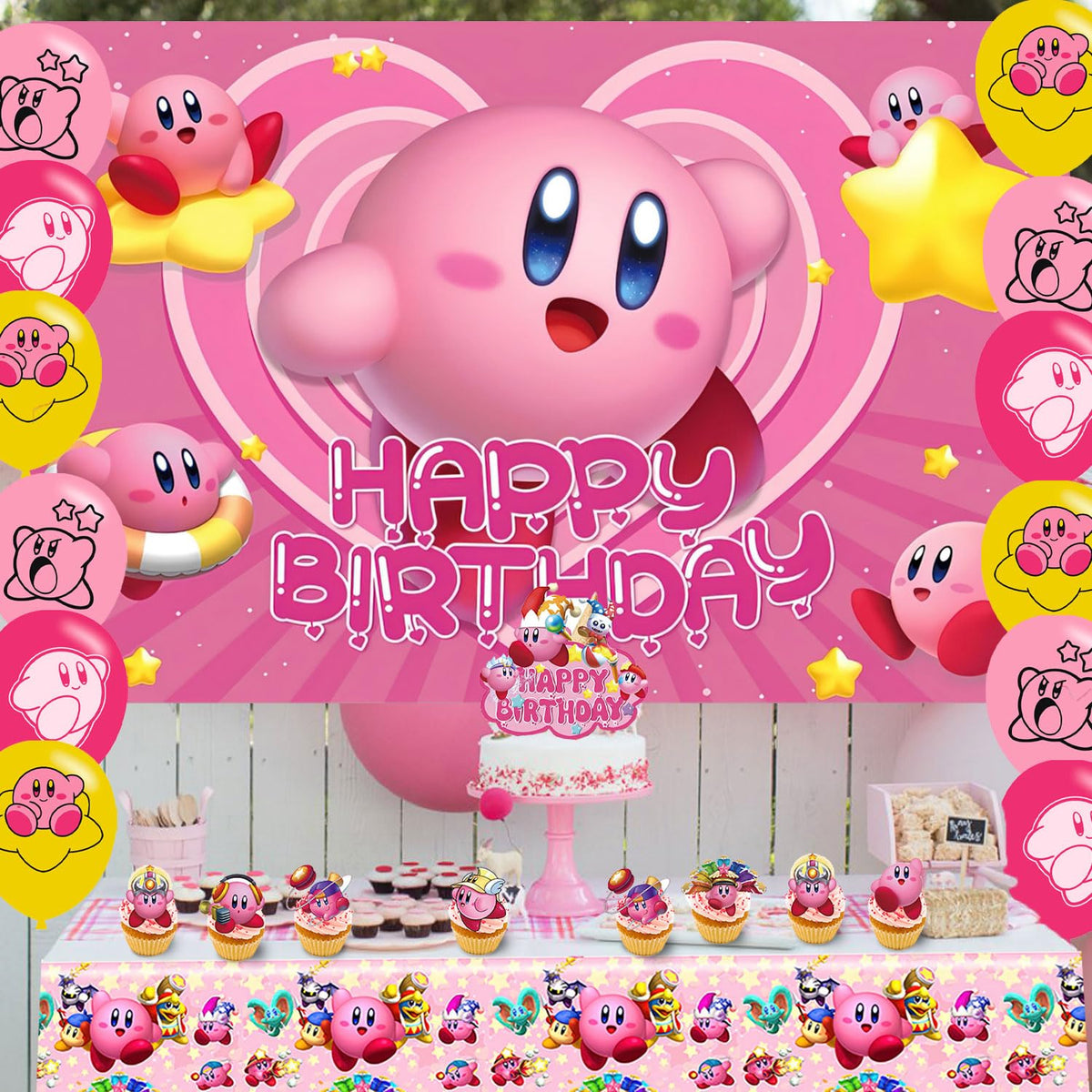 karg Kirby Star balloons finish the look with cheerful pops of color.