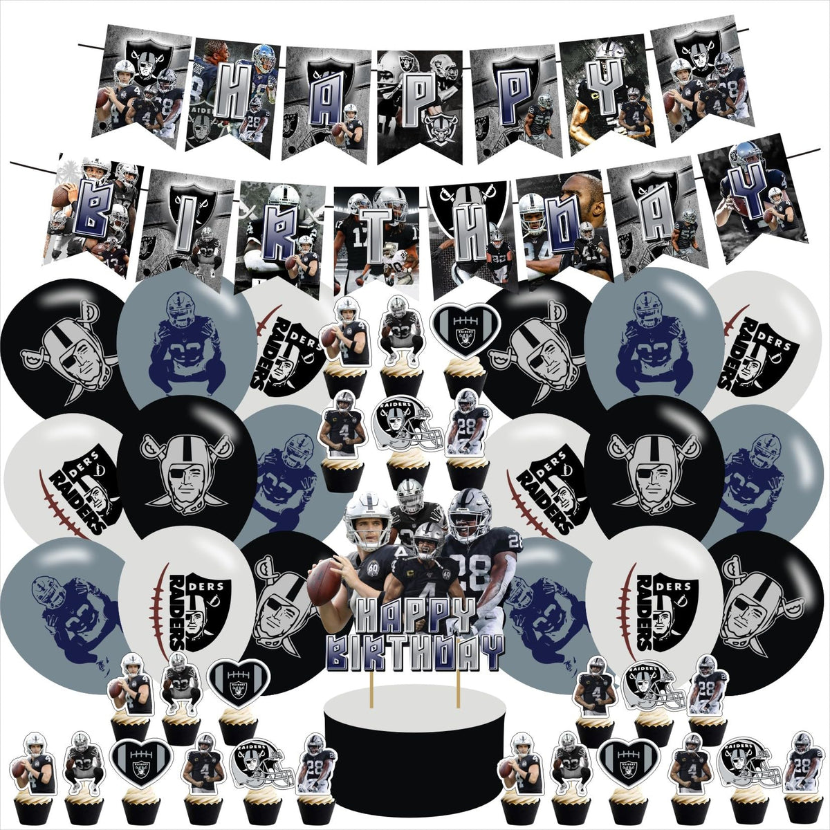 KARG Las-Vegas Raiders banner and toppers for quick, vibrant party decor