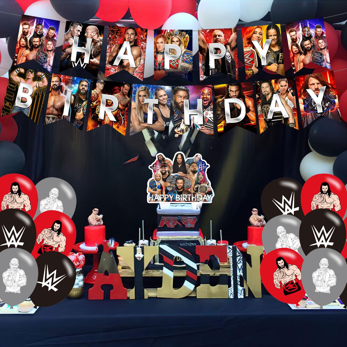 Karg wrestling cupcake toppers 24 pieces in 6 designs coordinate treats across the table.
