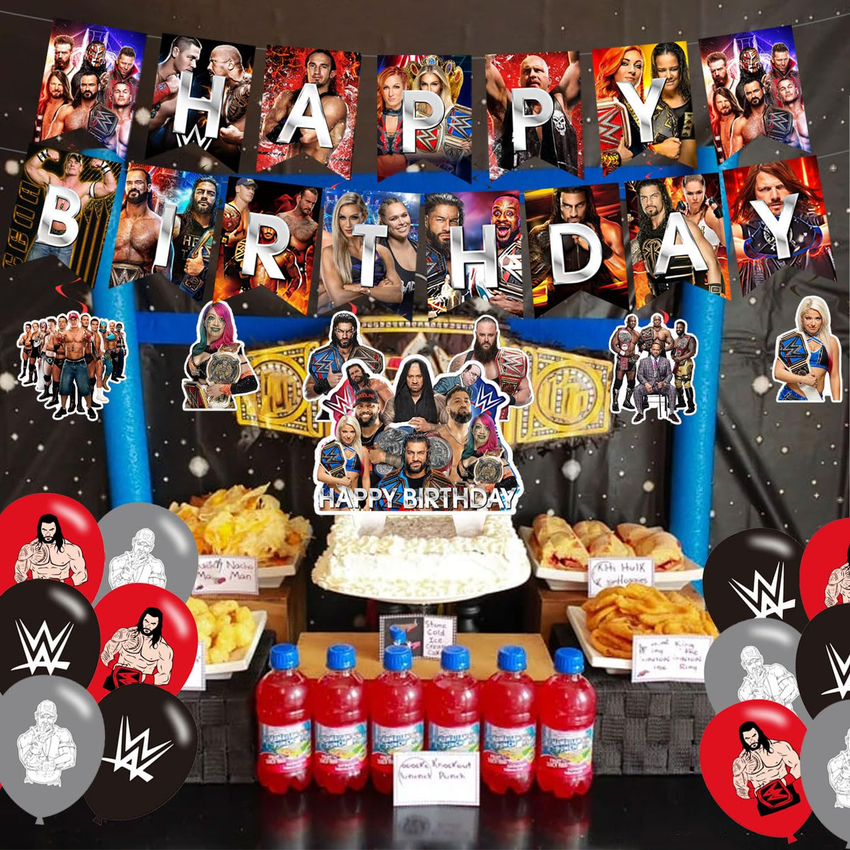 Karg wrestling kids party display helps stage a dynamic birthday scene.