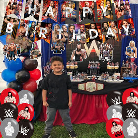 Karg wrestling party decor set offers cohesive styling for a wrestling themed party.