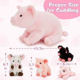 Karister pig family plush with four babies tucked inside mommy pig's belly.