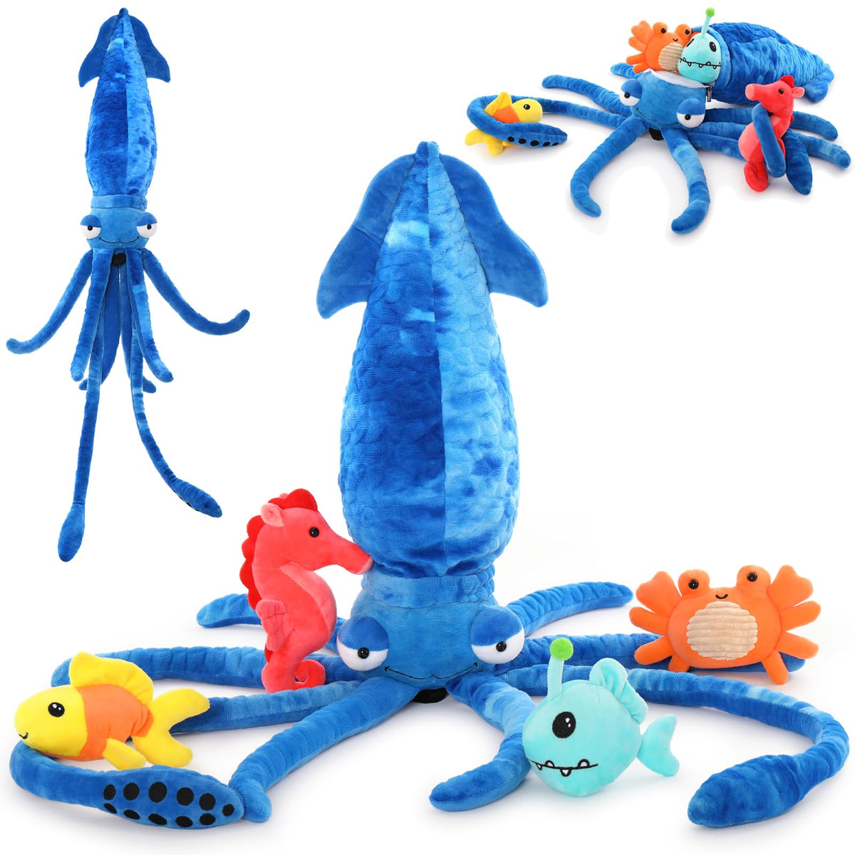 Karister giant squid plush 41.3 inches for cozy bedtime cuddles.
