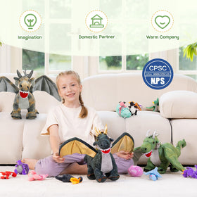 Karister mother dragon plush with zip belly for tidy storage.
