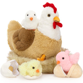 Karister mother hen plush with chicks for imaginative farm play and comforting hugs.