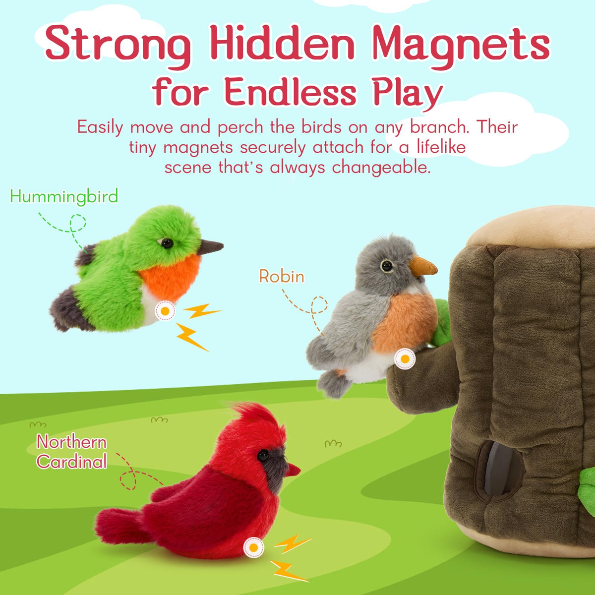 Karister robin plush inviting kids to nurture and role-play forest rescue stories.