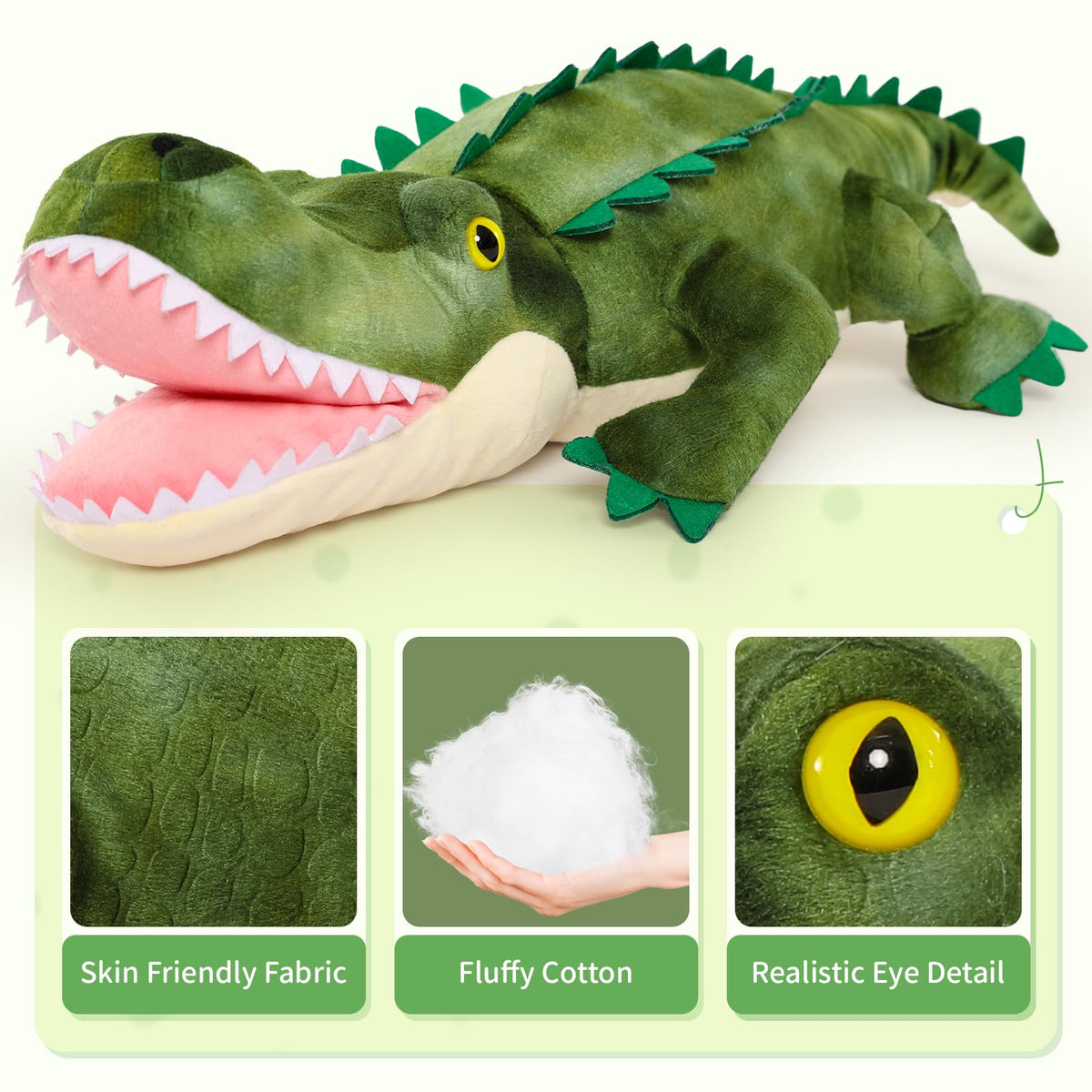 Karister party-ready crocodile plush, ideal for decorations and party favors.