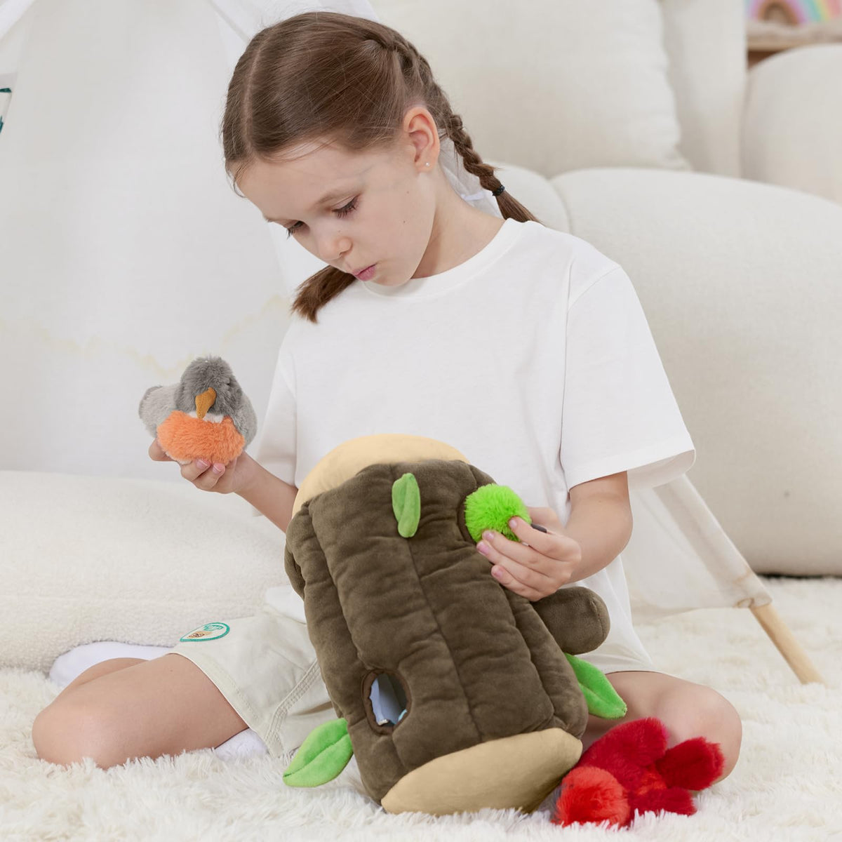 Karister soft plush materials provide gentle touch during quiet cuddle time.