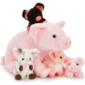 Soft fabric texture close-up on Karister pig plush.