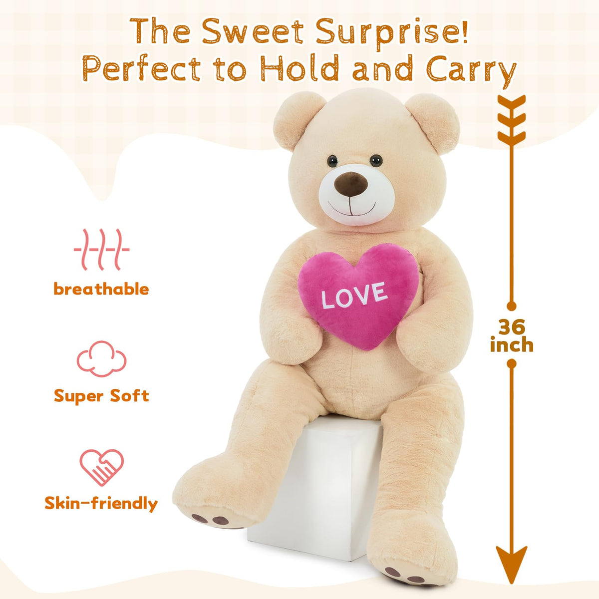 Karister tan plush teddy bear close-up smiling face for warm companionship