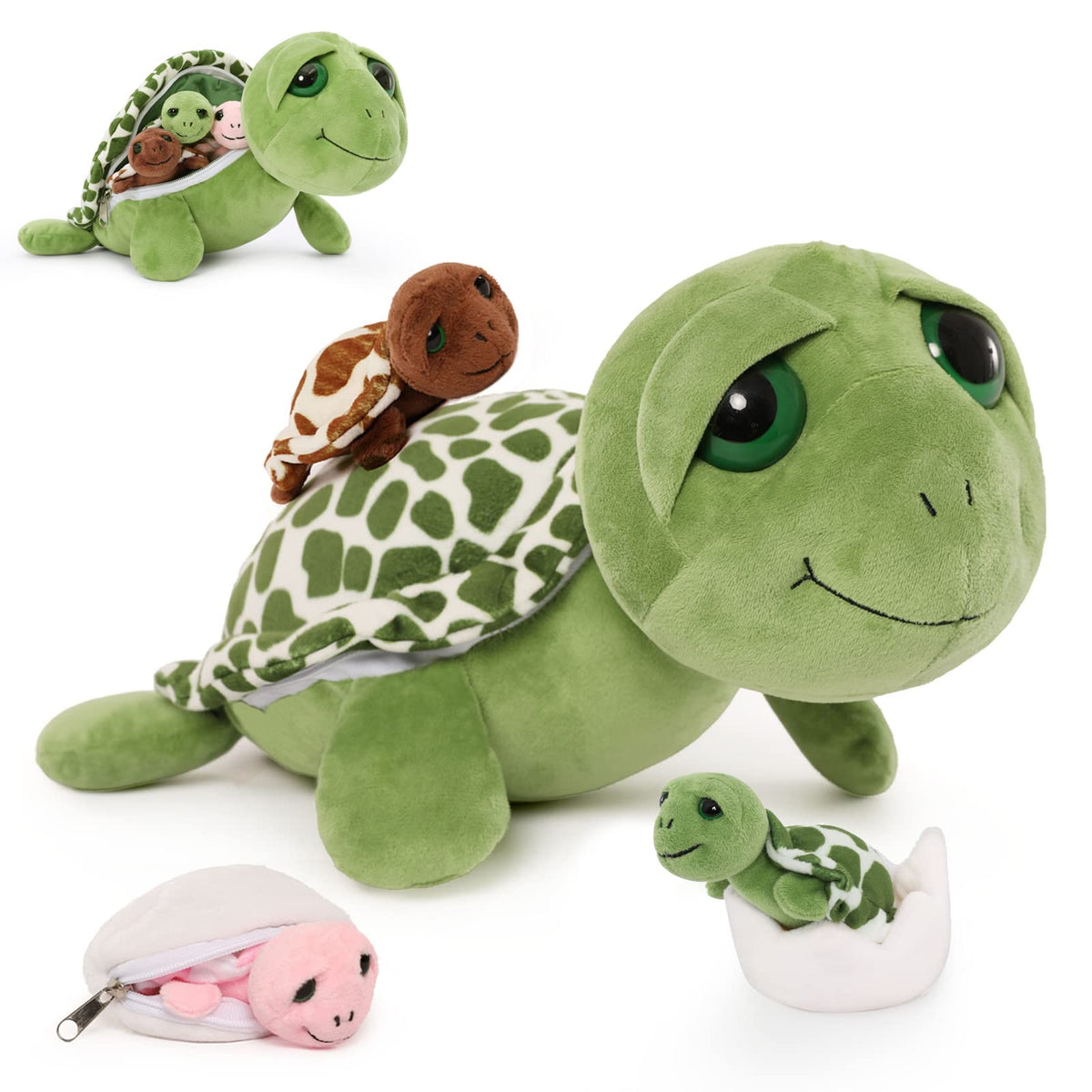 Karister sea turtle plush with babies inside shell for imaginative play