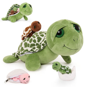 Karister sea turtle plush with babies inside shell for imaginative play