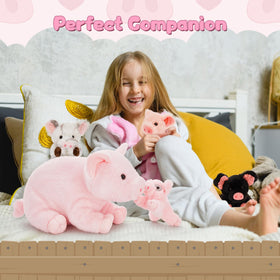 Zippered belly design of Karister pig plush for easy access.
