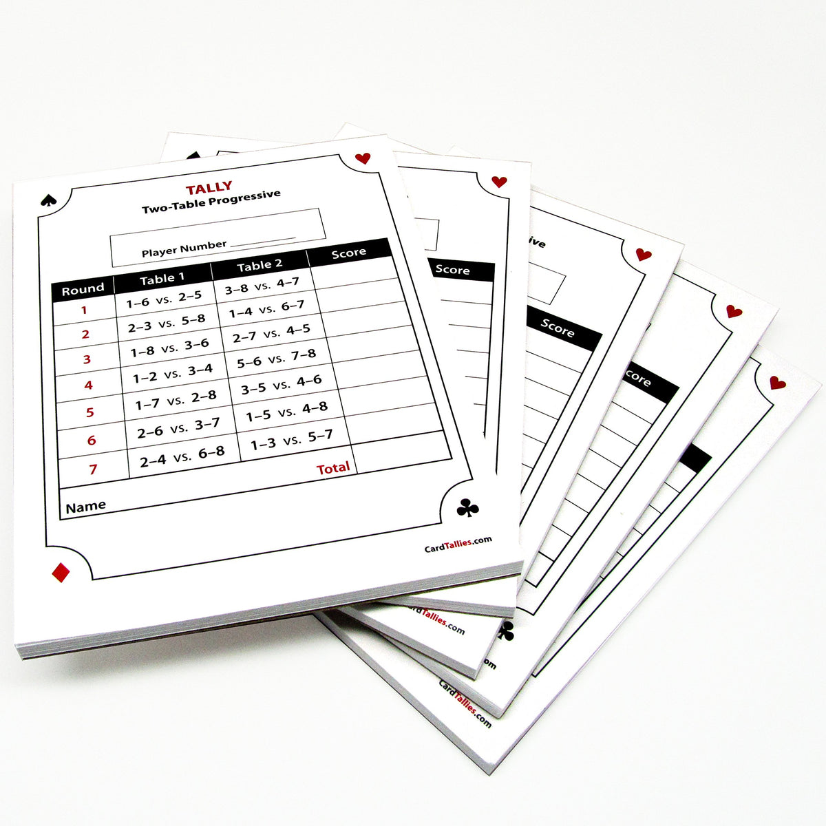 Kartego Progressive Score Pads 2-Table open pages showing 50 sheets per pad for efficient tracking