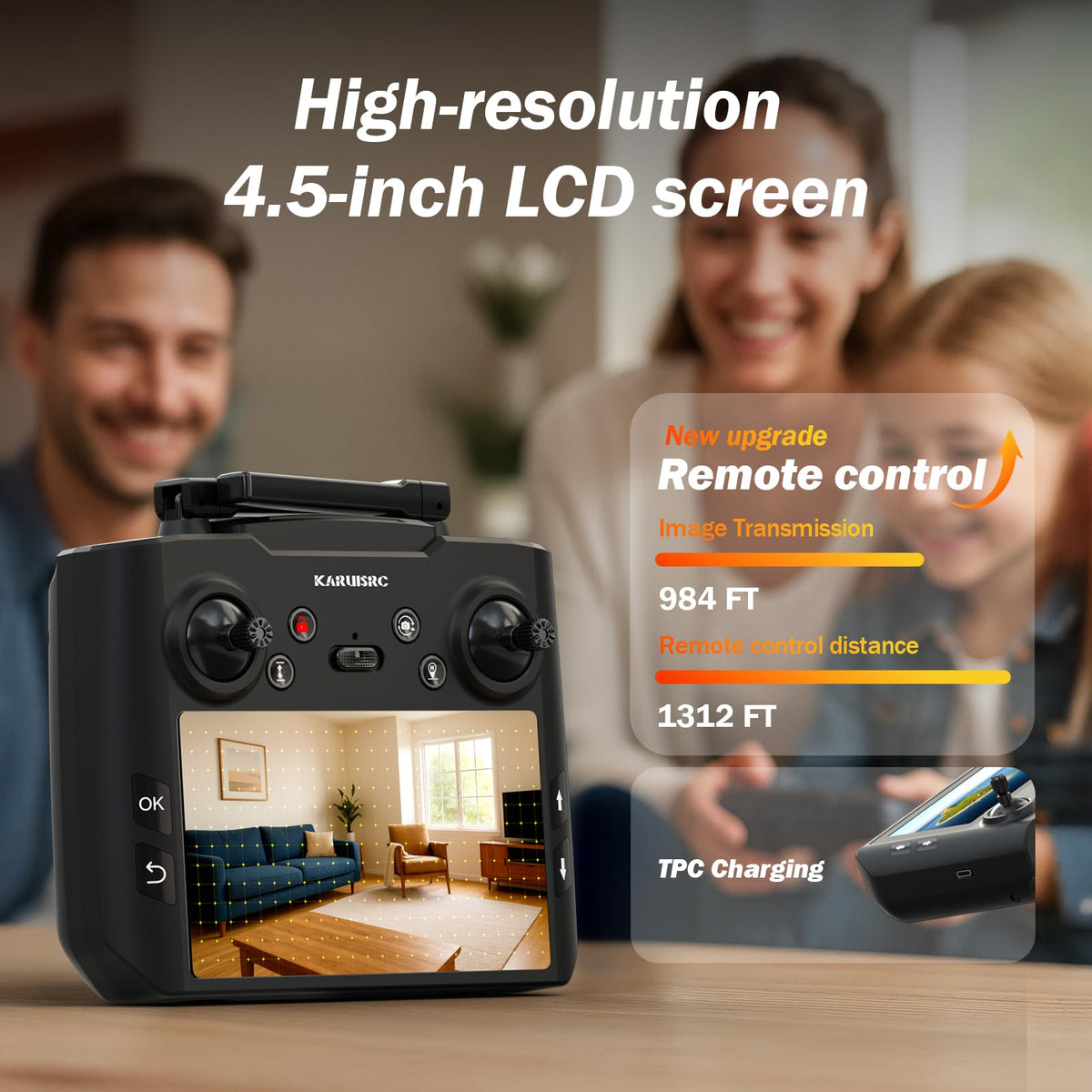 karuisrc GPS FPV drone controller with 4.5-inch display for easy flying