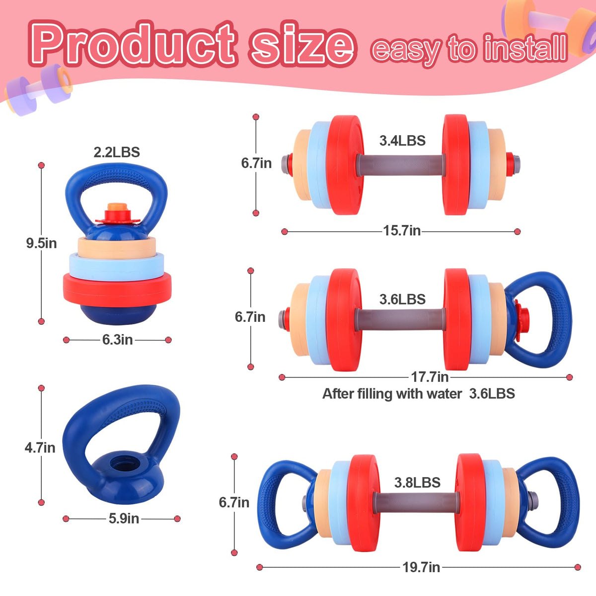Kasebro kids kettlebell shown for pretend play and playful workouts.