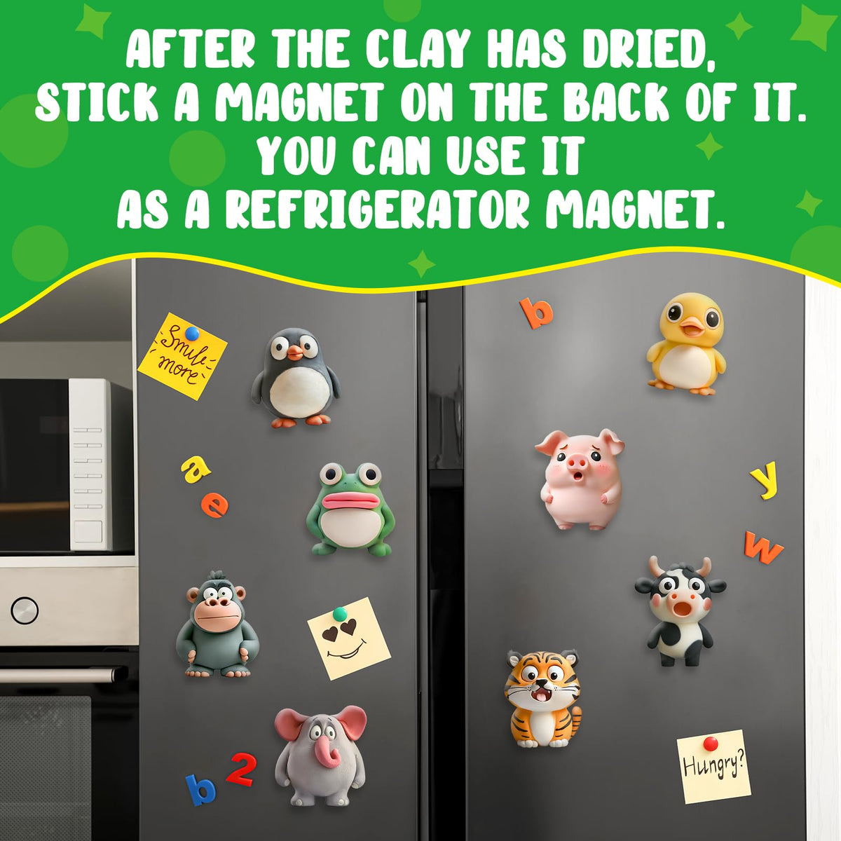 KASFALCI Air Dry Clay Kit magnets to turn art into fridge magnets.