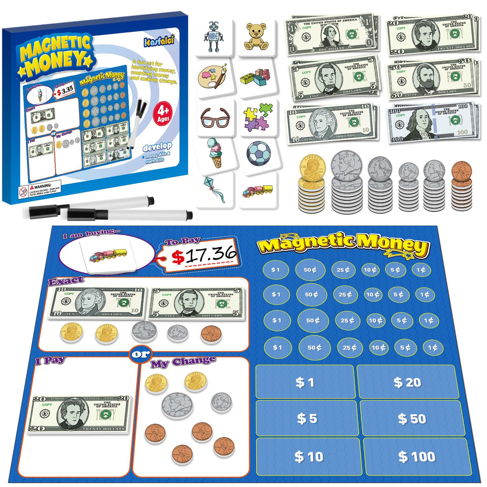 Kasfalci magnetic money pennies for kids, easy-to-grasp coins spark early money identification.
