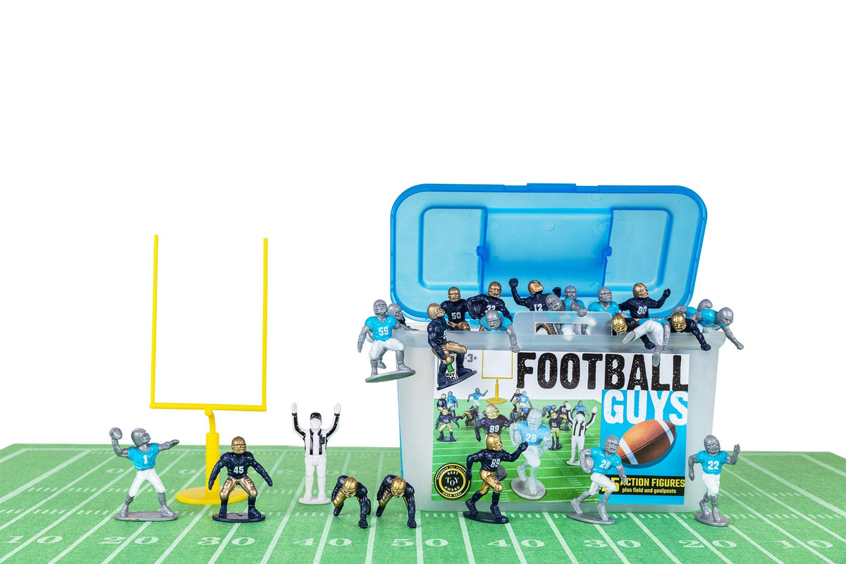 Kaskey Kids Football Guys navy-gold vs gray-blue figures for imaginative play