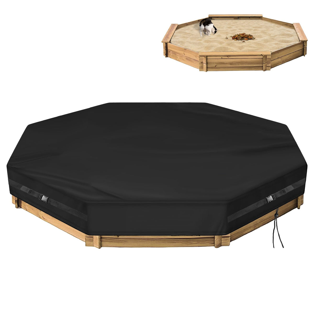 Kasla Octagon Sandbox Cover keeps sand dry by blocking rain and moisture.